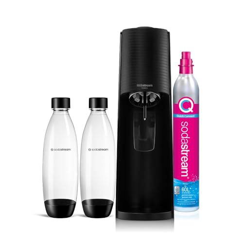 sodastream Wassersprudler Terra Value Pack x2 mit 2 spülmaschinenfesten Flaschen 1 l und 1 Zylinder CO2 Quick Connect für bis zu 60 l, schwarz matt von SodaStream