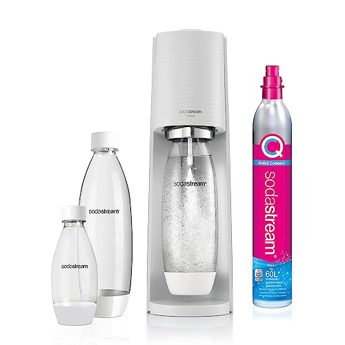 Sodastream Wassersprudler Terra White Value Pack x 3 mit 2 x 1L Flaschen und 1 x 1/2L Flasche spülmaschinenfest und 1 x CO2 Quick Connect Zylinder für bis zu 60L von SodaStream