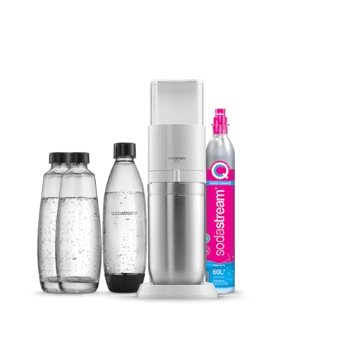 SodaStream Duo Wassermaschine für Glaskaraffe | Set mit 2 Karaffen aus Glas 1 l + 1 Flasche 1 l spülmaschinengeeignet + 1 Nachfüllgas 60 l zum Aufstecken | Weiß [Exklusivpaket] von SodaStream