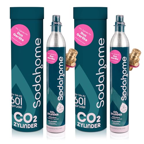 Sodahome 2x CO2 Zylinder für 60L Sprudelwasser - Kompatibel mit DUO Klicksystemen & Quick Connect Geräten - Kohlensäure Zylinder zum Klicken für Sprudelwasser - abgefüllt in Deutschland (2er Set) von Sodahome