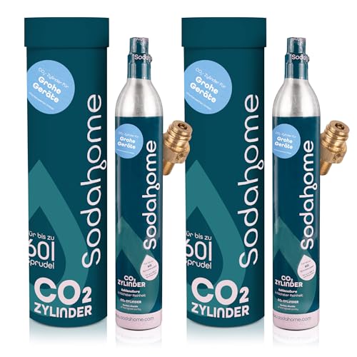 Sodahome 2x CO2 Zylinder für 60L Sprudelwasser - Kompatibel mit Grohe Geräte, Blanco EVOL-S, Rehau RE.SOURCE - Kohlensäure Zylinder zum Einschrauben Sprudelwasser - abgefüllt in Deutschland (2er Set) von Sodahome