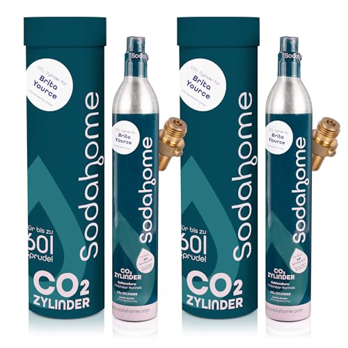 Sodahome 2x CO2 Zylinder für 60L Sprudelwasser - Kompatibel mit allen Brita Yource Geräten - Kohlensäure Zylinder zum Einschrauben für Sprudelwasser - geprüft & abgefüllt in Deutschland (2er Set) von Sodahome