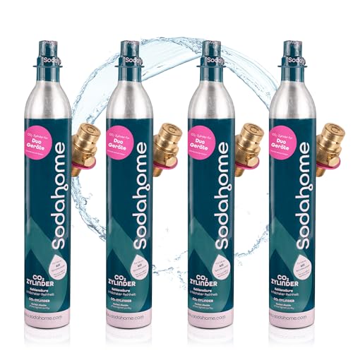 Sodahome 4x CO2 Zylinder für 60L Sprudelwasser - Kompatibel mit DUO Klicksystemen & Quick Connect Geräten - Kohlensäure Zylinder zum Klicken für Sprudelwasser - abgefüllt in Deutschland (4er Set) von Sodahome