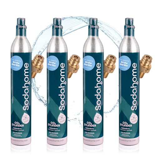 Sodahome 4x CO2 Zylinder für 60L Sprudelwasser - Kompatibel mit Grohe Geräte, Blanco EVOL-S, Rehau RE.SOURCE - Kohlensäure Zylinder zum Einschrauben Sprudelwasser - abgefüllt in Deutschland (4er Set) von Sodahome