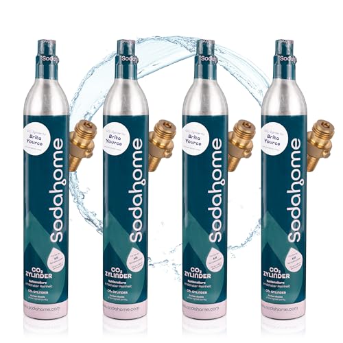 Sodahome 4x CO2 Zylinder für 60L Sprudelwasser - Kompatibel mit allen Brita Yource Geräten - Kohlensäure Zylinder zum Einschrauben für Sprudelwasser - geprüft & abgefüllt in Deutschland (4er Set) von Sodahome