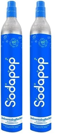 Sodapop Universal CO₂-Zylinder | 425g Kohlensäure für bis zu 60 Liter frisches Sprudelwasser | geeignet für Wassersprudler, Sodastream, Arke, etc. (Packung mit 2) von Sodapop