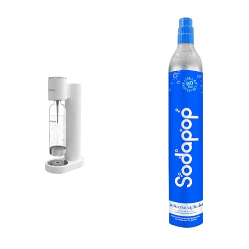 Sodapop Wassersprudler Cooper weiß inkl. 1x PET-Flasche & Universal CO₂-Zylinder | 425g Kohlensäure für bis zu 60 Liter frisches Sprudelwasser | geeignet für Wassersprudler, Sodastream, Arke, etc. von Sodapop