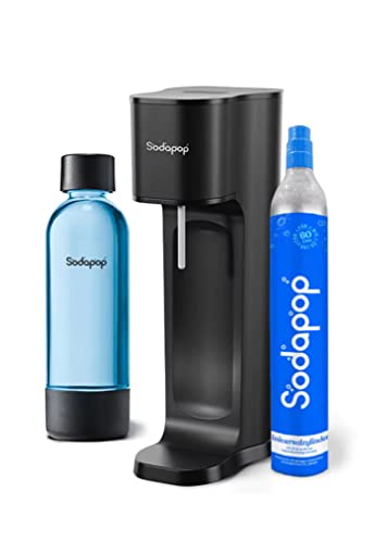 Sodapop Wassersprudler Joy Eco Starterset mit CO₂-Zylinder und 1x PET-Flasche | aus recyceltem Material | Schwarz | Höhe 43 cm von Sodapop