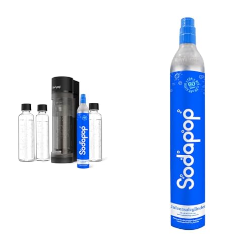 Sodapop Wassersprudler Logan Starterset mit CO₂-Zylinder und 3x Glasflasche & Universal CO₂-Zylinder | 425g Kohlensäure für bis zu 60 Liter frisches Sprudelwasser von Sodapop