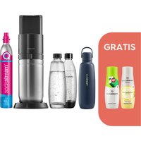 SodaStream Wassersprudler "SodaStream DUO, titan, mit 3 Flaschen, 1 CO2-Zylinder und 2 Sirups", (Set, 7 tlg., Sirups: 1x 7up 440 ml, 1x Holunderblüte 440 ml), 1x Glasfl. 1L, 1x Kunststofffl. 1L, 1x Fizz&go COOL storm 0,9L von Sodastream