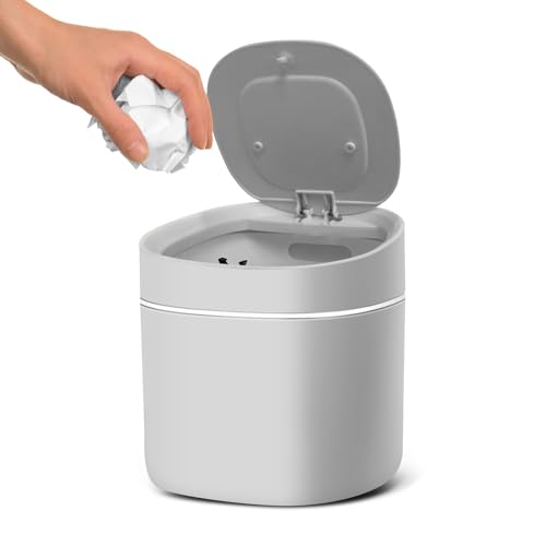 Soddeph Mini-Mülleimer aus Kunststoff mit Deckel, kleiner Schreibtisch-Mülleimer für Badezimmer, Büro oder Küche, Pop-Up-Abfalleimer für Theke, Schminktisch oder Couchtisch (grau) von Soddeph