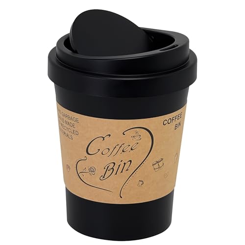 Soddeph Mini-Mülleimer aus Kunststoff mit Schwingdeckel, Schreibtisch-Mülleimer für Couchtisch, Büro, kleiner Aufsatzabfalleimer für Theke, Vanit (Schwarz, klein) von Soddeph