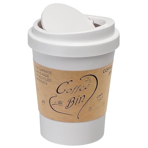 Soddeph Mini-Mülleimer aus Kunststoff mit Schwingdeckel, Schreibtisch-Mülleimer für Couchtisch, Büro, kleiner Aufsatzabfalleimer für Theke, Vanit (Weiß, klein) von Soddeph