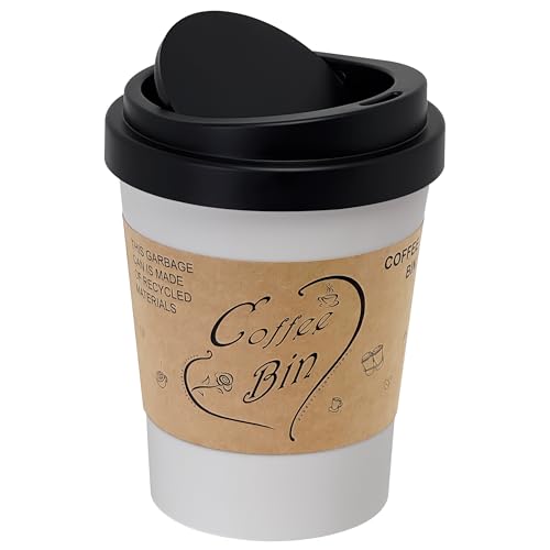 Soddeph Mini-Mülleimer aus Kunststoff mit Schwingdeckel, Schreibtisch-Mülleimer für Couchtisch, Büro, kleiner Aufsatzabfalleimer für Theke, Vanit (schwarzer Deckel + weiße Dose, klein) von Soddeph