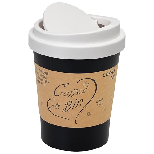 Soddeph Mini-Mülleimer aus Kunststoff mit Schwingdeckel, Schreibtisch-Mülleimer für Couchtisch, Büro, kleiner Aufsatzabfalleimer für Theke, Vanit (weißer Deckel + schwarze Dose, klein) von Soddeph