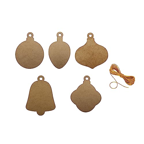 Sodertex Set mit 50 Stück Weihnachtskugeln aus Holz und goldfarbenen Fäden, 2 mm – 14 cm – 5 Formen – 1 Farbe von Sodertex