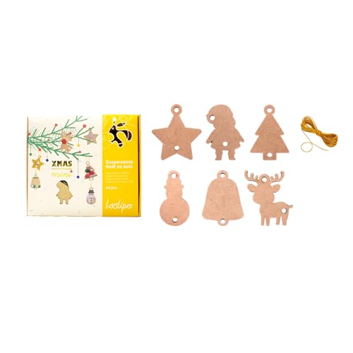 Sodertex Set mit Hängelampen aus Holz und goldfarbenen Drähten, 2 mm, 6 Formen, 54 Stück, 1 Farbe von Sodertex