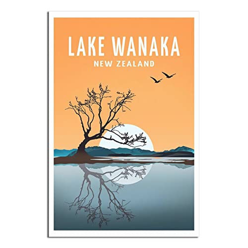 Sodolike Lake Wanaka Neuseeland Vintage-Reiseposter, modernes Büro, Familie, Schlafzimmer, Wanddekoration, Poster, Geschenk von Sodolike