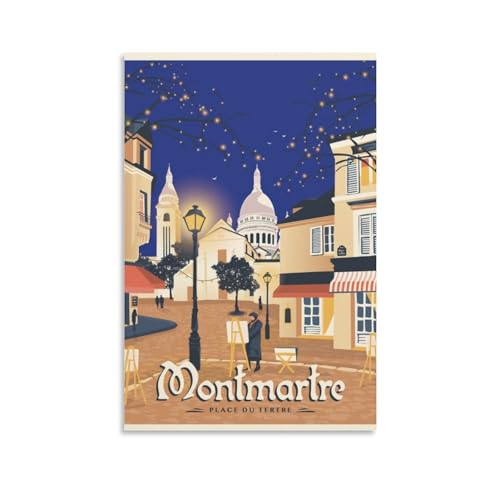 Sodolike Vintage-Poster Reise, Montmartre Place Du Tertre modernes Büro Familie Schlafzimmer Wanddekoration Poster von Sodolike