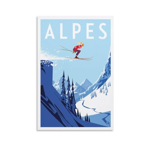 Sodolike Vintage-Reiseposter, Alpen, Skifahren, modernes Büro, Familie, Schlafzimmer, Wanddekoration, Poster, Geschenk von Sodolike