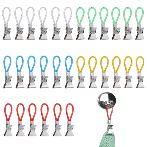 Aufhänger für Küchentuch,30Pcs Handtuchklammern,Handtuchclips,Aufhänger für Handtücher,Handtuch Aufhänger,Handtuch Clips Zum Aufhängen,Handtuchaufhänger Clip,Geschirrtücher Haken für Bad Kücher,5Farbe von Sodwes