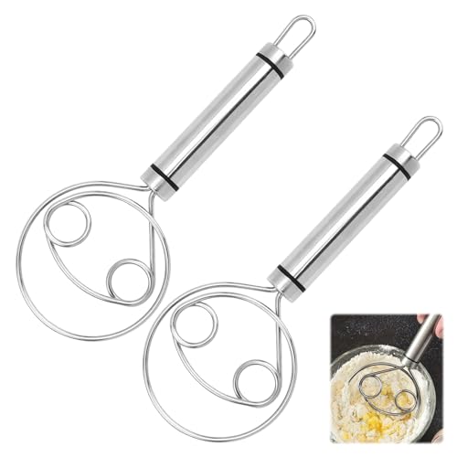 Dänischer Schneebesen, 2 Stück Dänischer Teigbesen,Edelstahl Griff Brotmixer,Dänische Teig Schneebesen,Doppellöchern Handmixer,Schneebesen Edelstahl Für Brotkuchenherstellung von Sodwes