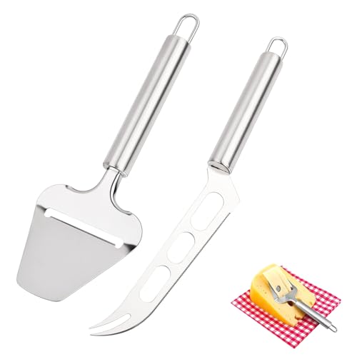 Käsemesser Set,2 Stück Edelstahl Käsehobel,Käseschneider,Cheese Slicer,Klassischer Käsehobel,Käseschneider Draht,Sicherer Griff Mit Haken Gemüse-Käsehobel für Weich- und Hartkäse,Torten und Pizzen von Sodwes