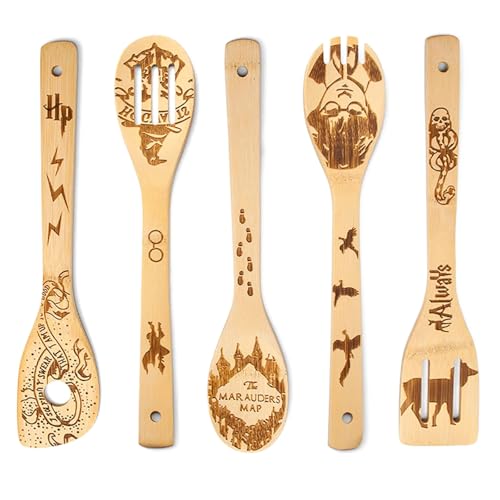 SoeUyd 5 StüCk Funny Harry Bambus-HolzlöFfel, HolzlöFfel Set,Mama Geschenk, Aus Hochwertigem Bambus, Geeignet FüR Einweihungen, Hochzeit, Thanksgiving, Weihnachten FüR Familie Und Freunde von SoeUyd