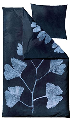 Södahl Organic Ginkgo Bio-Bettwäsche 135x200 cm aus 100% Bio-Baumwolle, Set mit 1 Bettbezug 135 x 200 cm und 1 Kissenbezug 80 x 80 cm, Dark Blue (Blau) von Södahl