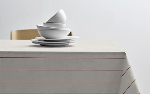 Södahl Line Tischdecke aus 100% Baumwolle, Moderner Tischtuch mit Streifen, 140 x 270 cm, Offwhite/Red von Södahl