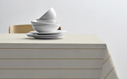 Södahl Line Tischdecke aus 100% Baumwolle, Moderner Tischtuch mit Streifen, 140 x 220 cm, Offwhite/Gold von Södahl