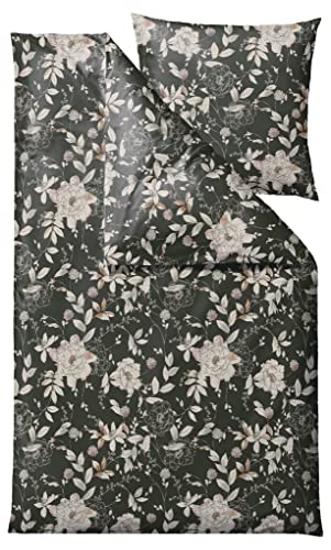 Södahl Organic Garden Bloom Bio-Bettwäsche 135x200 cm aus 100% Bio-Baumwolle, Set mit 1 Bettbezug 135 x 200 cm und 1 Kissenbezug 80 x 80 cm, Blumen-Motiv, Satin-Gewebe, Forest Green (Grün) von Södahl