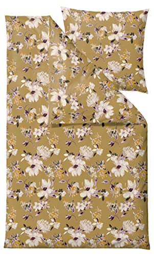 Södahl Organic History Bloom Bio Bettwäsche 135x200 cm aus 100% Bio-Baumwolle, Set mit 1 Bettbezug 135 x 200 cm und 1 Kissenbezug 80 x 80 cm, Satin-Gewebe, Blumen-Motiv, Golden von Södahl