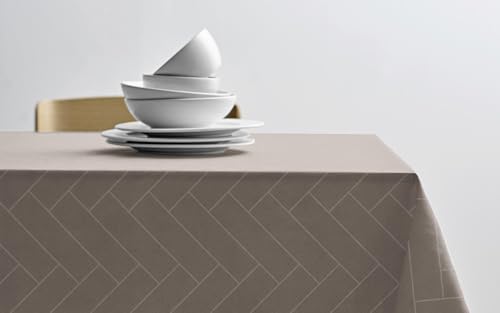 Södahl Tiles Damast-Tischdecke aus 100% Baumwolle, Tischtuch mit Staincoat, Wasserabweisend & Abwaschbar, 140 x 320 cm, Taupe von Södahl