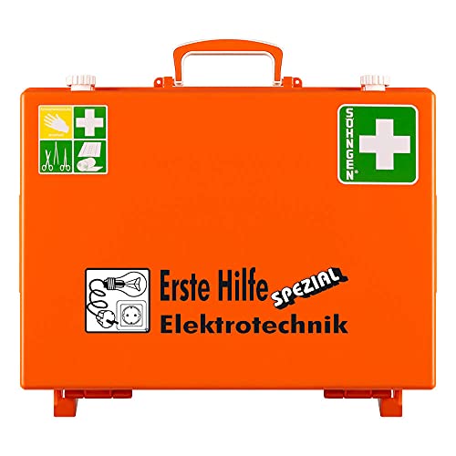 SÖHNGEN Erste-Hilfe-Koffer Elektrotechnik, mit Wandhalterung, orange, DIN 13157, Art.-Nr. 360113 | Verbandskasten | Notfallkoffer | Erste Hilfe Kasten von Söhngen
