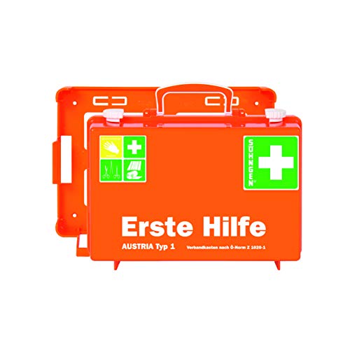 Söhngen Erste-Hilfe-Koffer Austria Typ 1 (Erste-Hilfe-Kasten, Unterteilung, Wandbefestigung, gefüllt, Wundverbände, Rettungsdecke) orange, 0390138 von Söhngen