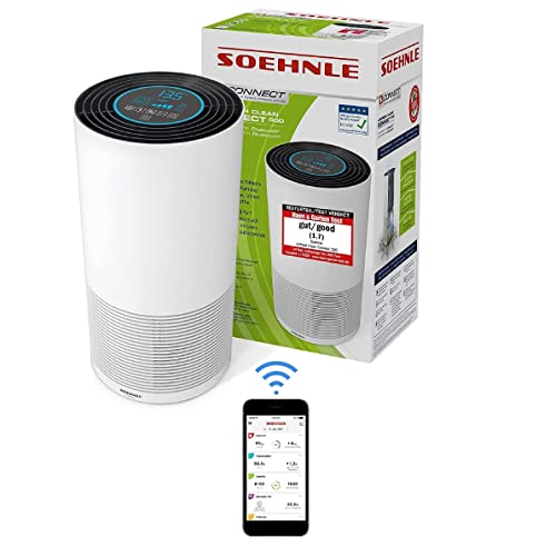 Soehnle Airfresh Clean Connect 500 Luftreiniger Allergiker, Luftfilter 99,5% von Staub Pollen Gerüche Keime, CADR 300m³/h bis 78m² Raucherzimmer, Air Purifier Schlafmodus Timer, App Anbindung von Soehnle