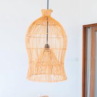 Rattan Lampenschirm - Boho Deckenleuchte Deckenlampe Hängeleuchte Pendelleuchte in Schlanker Flaschenform Mahara | Ø35 cm von Soeji