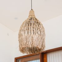 Seegras Deckenleuchte - Boho Lampenschirm Pendelleuchte Natur Hängelampe Großer Trichterförmiger Lampung | Ø 40 cm von Soeji