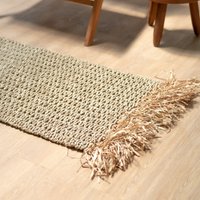 Seegrasteppich Mit Fransen 120x60 cm Geflochtener Boho Teppich Aus Seegras Bara von Soeji