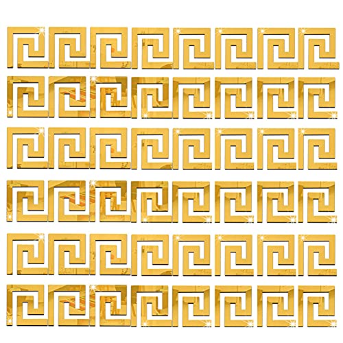 3D Spiegel Wandaufkleber, Abnehmbare Selbstklebende Acrylfliesen Spiegel Wandtattoos Geometrische Griechische Spiegel Aufkleber Kunst DIY für Home Wand Fußlinie Tapete Grenzen Sockelleiste (Gold,48) von Soekodu