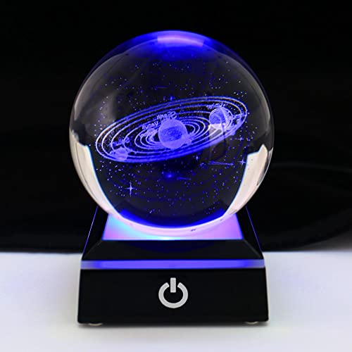 Soekodu Kristallkugel 3D Sonnensystem 8cm/3.15inch Planeten Modell Globus LED Leuchtsockel Home Dekoration Ornament Astronomie Weihnachten Pädagogische Geschenke (Sonnensystem Schwarze Basis,8cm) von Soekodu