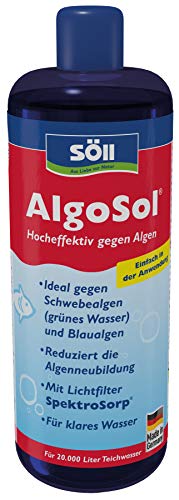 Söll 80708 AlgoSol, 1 l - Teichpflege gegen Algen im Teich/hocheffektives Teichpflegemittel/Algenmittel mit Lichtfilter gegen Teichalgen Schwebealgen Blaualgen von Söll