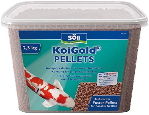 Söll 81451 KoiGold Pellets 2,5 kg - Ganzjahresfutter für junge und adulte Koi mit unterschiedlicher Körnung von Söll