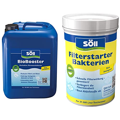 Söll 80409 BioBooster Teichbakterien für klares Wasser rein biologisch 5 l & 14424 FilterstarterBakterien hochreine Mikroorganismen für Teiche 250 g - natürliche Filterbakterien von Söll