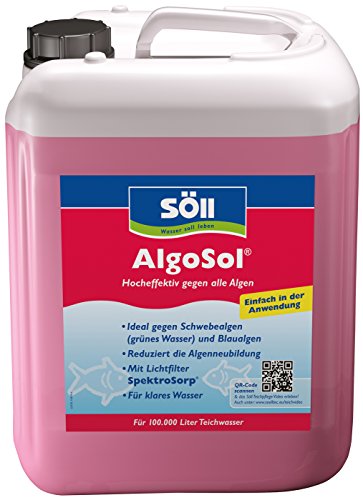 Söll 80427 AlgoSol, 5 l - hocheffektive Teichpflege gegen Algen im Teich - Algenmittel mit Lichtfilter gegen Teichalgen/Schwebealgen/Blaualgen von Söll