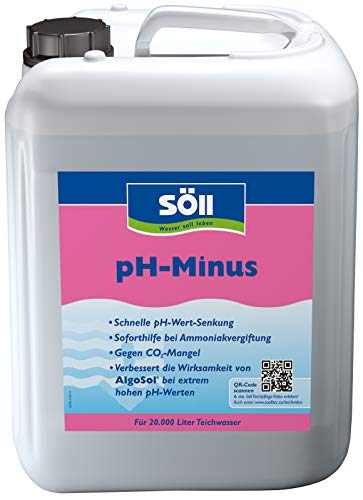 Söll 80444 pH-Minus Senker Soforthilfe 5 Liter - Flüssiges Wasserpflegemittel wirkt entgiftend regulierend nährstoffanreichernd gegen zu hohe pH-Werte und Ammoniak-Werte im Fischteich & Gartenteich von Söll