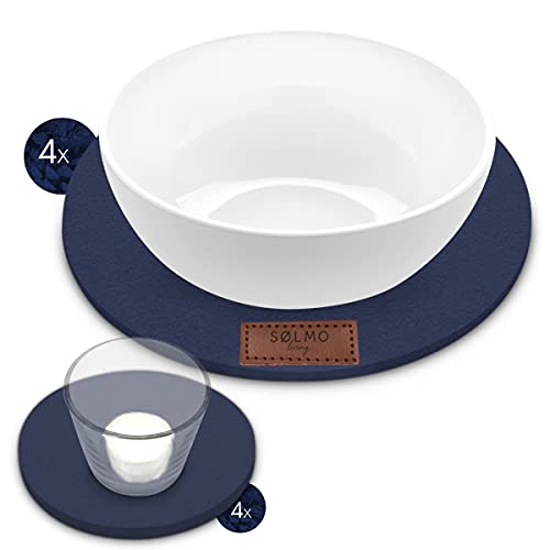 sølmo I Design Untersetzer Filz Groß & Klein Rund - 8er Set für Vasen, Gläser, Blumen, 20cm & 10cm I Filzuntersetzer Rund I Glasuntersetzer Tischuntersetzer I Topfuntersetzer, Blau (Night Blue) von Sölmo