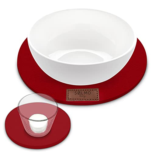 sølmo I Design Untersetzer Filz Groß & Klein Rund - 8er Set für Vasen, Gläser, Blumen, 20cm & 10cm I Filzuntersetzer Rund I Glasuntersetzer Tischuntersetzer I Topfuntersetzer, Rot (Wine Red) von Sölmo