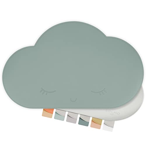 sølmo I Wolke Platzdeckchen für Kinder, 44cm x 0.2cm x 27cm Platzset abwischbar, Leder Design PU - BPA Frei, abwaschbar I Tischset, Platzsets (Petrol/Grey) von Sölmo